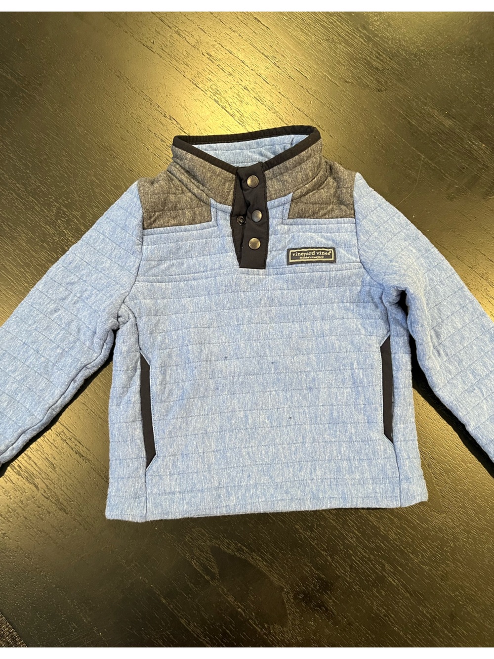 Vineyard Vines Light Blue Quilted Pullover with Charcoal Trim